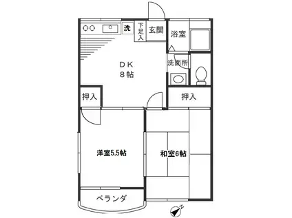 クリスタルハイツ(2DK/2階)の間取り写真