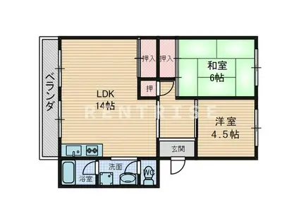 ハイツ高御堂A棟(2LDK/4階)の間取り写真