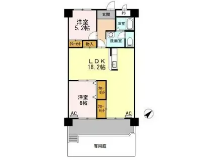 フィオーレ・アダチ(2LDK/1階)の間取り写真