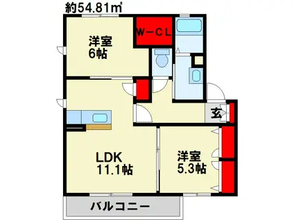 グランシャリオ(2LDK/2階)の間取り写真