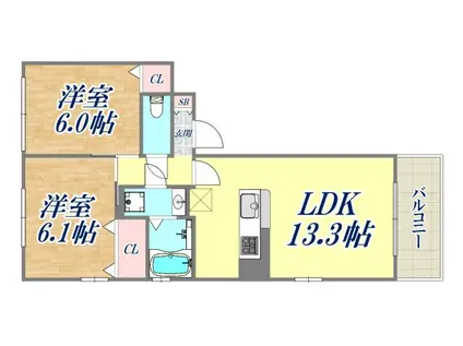 コットン プレイス(2LDK/3階)の間取り写真
