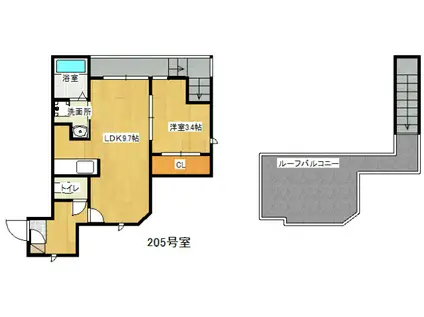 グランティック大橋(1LDK/2階)の間取り写真
