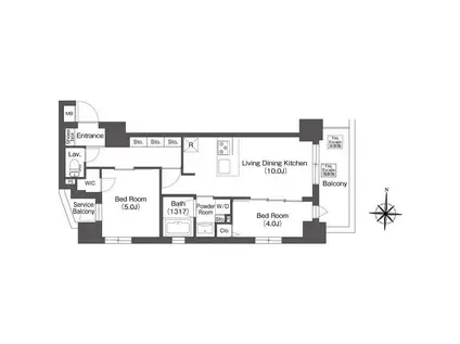 バウスフラッツ高円寺(2LDK/7階)の間取り写真