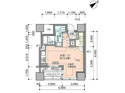 横浜ヴェールタワー(1K/19階)の間取り写真