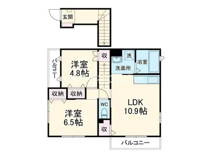 AMABILE(2LDK/2階)の間取り写真