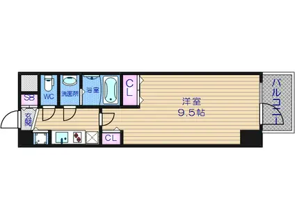 クリスタルグランツ心斎橋イースト(1K/4階)の間取り写真