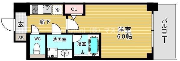 リヴェント難波ウエスト(1K/11階)の間取り写真