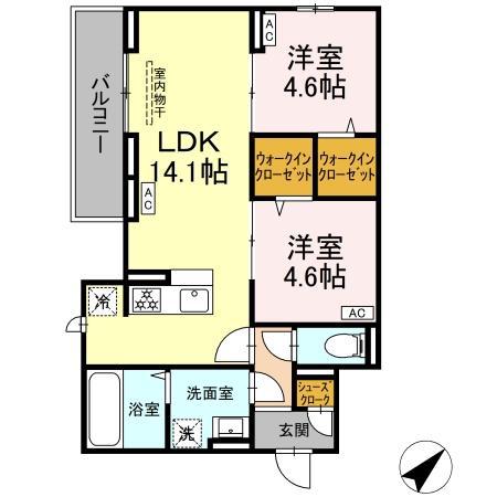 CLASSEUM都賀(2LDK/1階)の間取り写真
