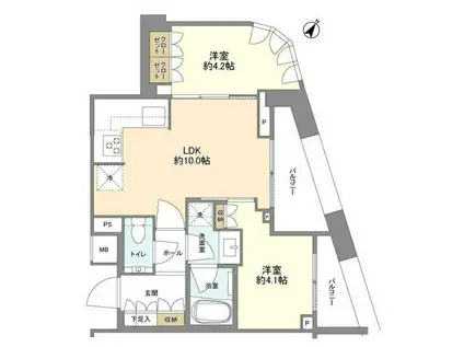 パークコート恵比寿 PARK COURT恵比寿(2LDK/4階)の間取り写真