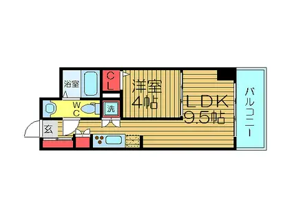 ゼニスレジデンス難波南(1DK/2階)の間取り写真