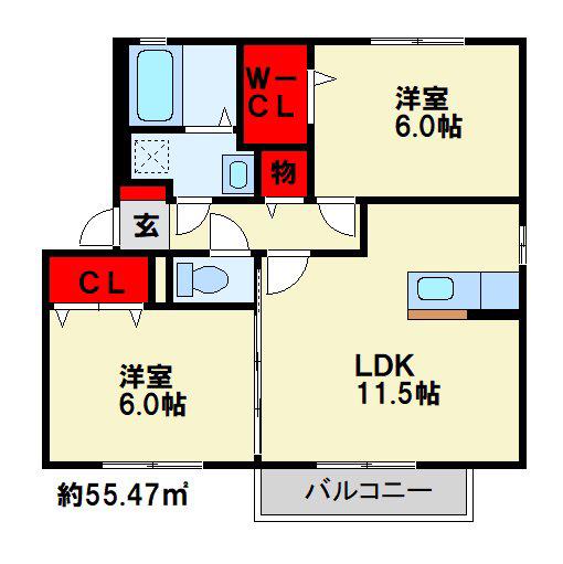 サーフェストヴィレッジSDBB棟(2LDK/2階)の間取り写真