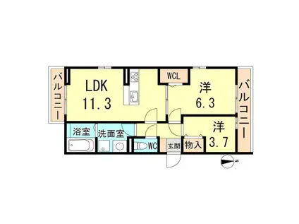 ウエスト GARDEN COURT II(2LDK/3階)の間取り写真