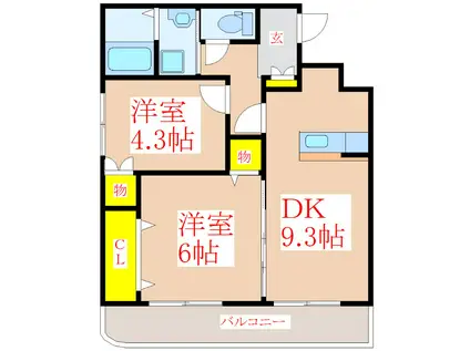 シルフィード(2DK/2階)の間取り写真
