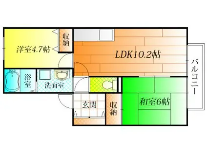 ディアス島泉II(2LDK/1階)の間取り写真