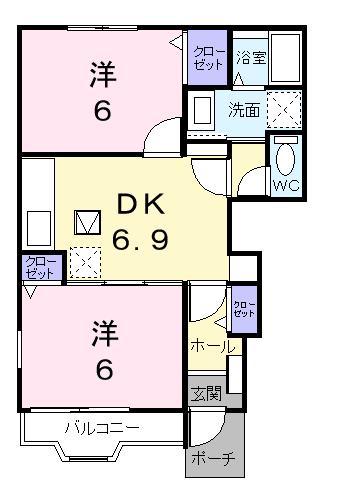 ソレアード・ローマ(2DK/1階)の間取り写真
