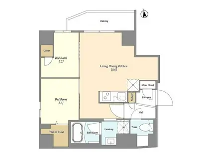 グランカーサ上野松が谷(2LDK/7階)の間取り写真