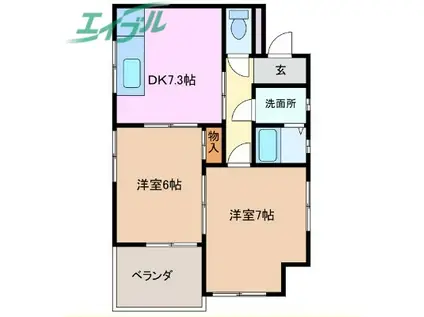 トランプコート四日市(2DK/2階)の間取り写真