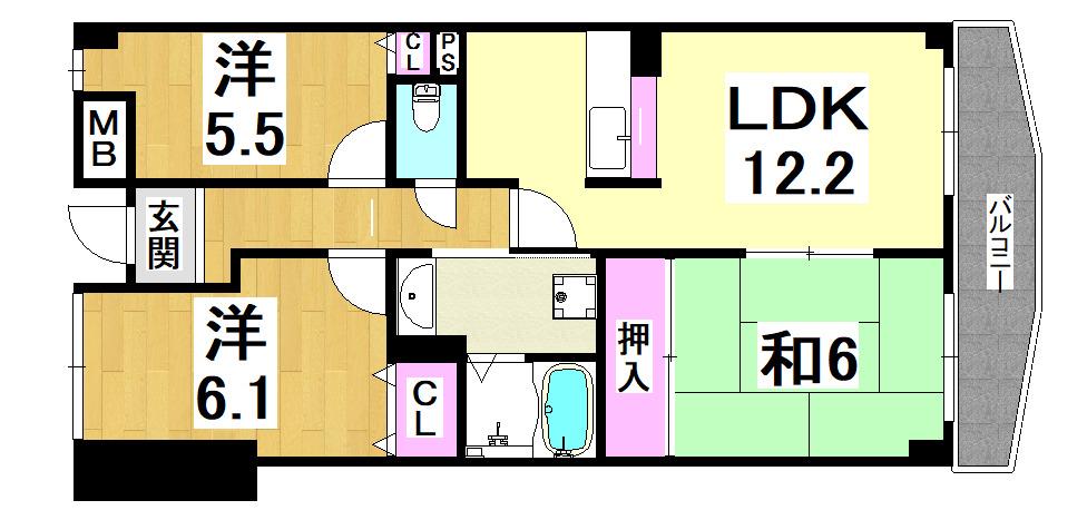ウエストヒルズI(3LDK/4階)の間取り写真