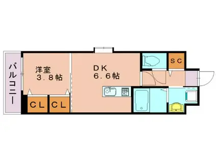 レジデンシャルヒルズ上呉服(1LDK/5階)の間取り写真