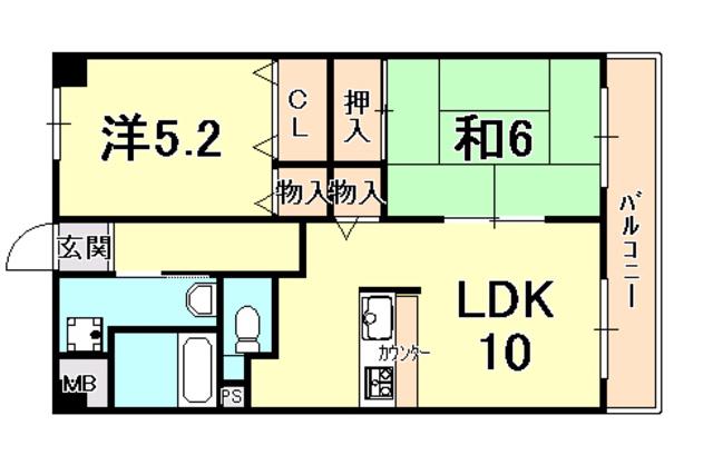 ソシオ西宮(2LDK/2階)の間取り写真