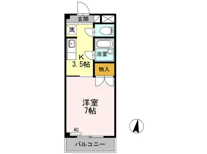 ドミール末広(1K/3階)の間取り写真