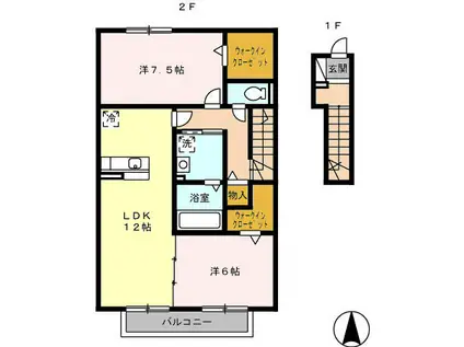 グランドールふじが丘 B(2LDK/2階)の間取り写真