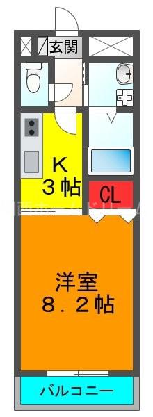 アンプルールクラージュアミティエ(1K/2階)の間取り写真