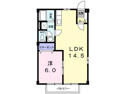 ニューハイツひかり(1LDK/2階)の間取り写真