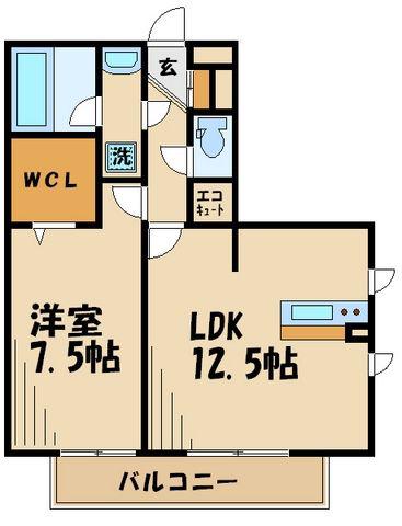 コモレビ大蔵E棟(1LDK/1階)の間取り写真