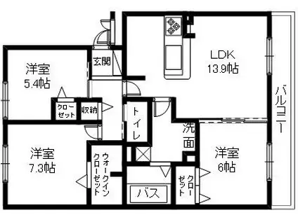 JR東海道本線 草津駅(滋賀) 徒歩23分 3階建 築11年(3LDK/2階)の間取り写真