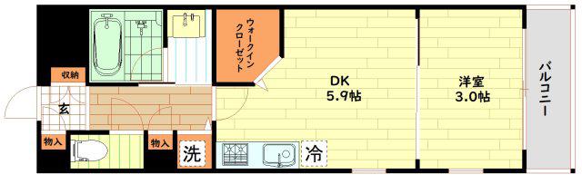 レジデンス本町靭公園(1DK/14階)の間取り写真