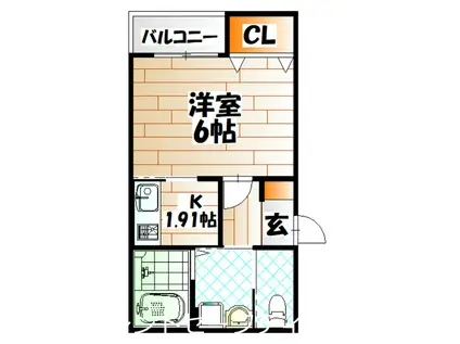 ELLINA貴船II(1K/3階)の間取り写真