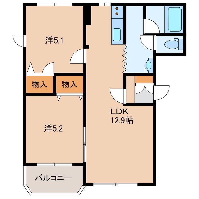 リヴェラルガーデン壱番館(2LDK/2階)の間取り写真