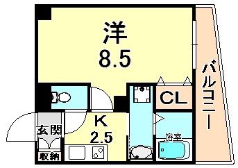 ライジングコート三宮マリーナシティ(1K/4階)の間取り写真
