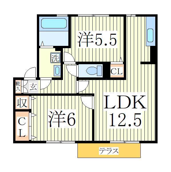 リュミエール(2LDK/2階)の間取り写真
