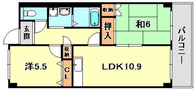 ガーデンコート楠ヶ丘(2LDK/2階)の間取り写真