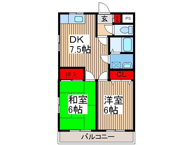 ヴィレッジR&K(2DK/3階)の間取り写真