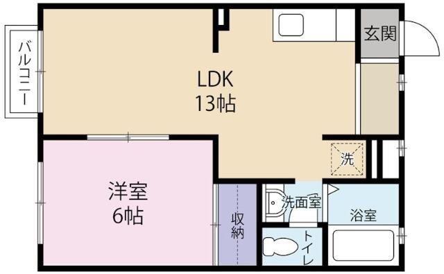 リヴァー下到津(1LDK/2階)の間取り写真