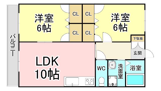 アニヴェルセル守恒(2LDK/1階)の間取り写真