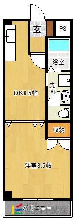 クラウンII津福(1DK/4階)の間取り写真