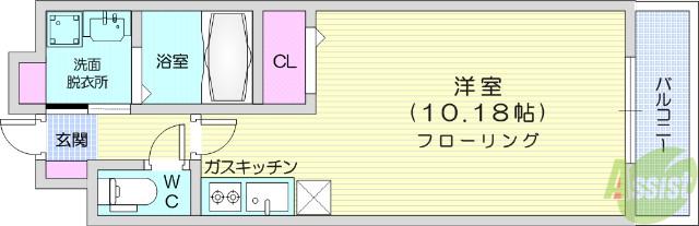 グラディオ・Ⅰ(ワンルーム/2階)の間取り写真