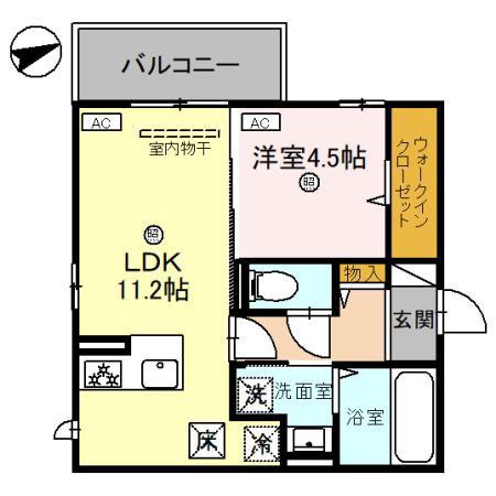 メゾンクレール安養寺(1LDK/1階)の間取り写真