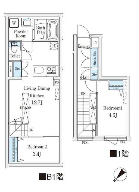 CREATIF学芸大学(2LDK/1階)の間取り写真