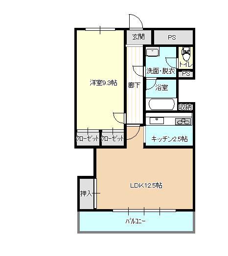 ウイング下小出(1LDK/6階)の間取り写真