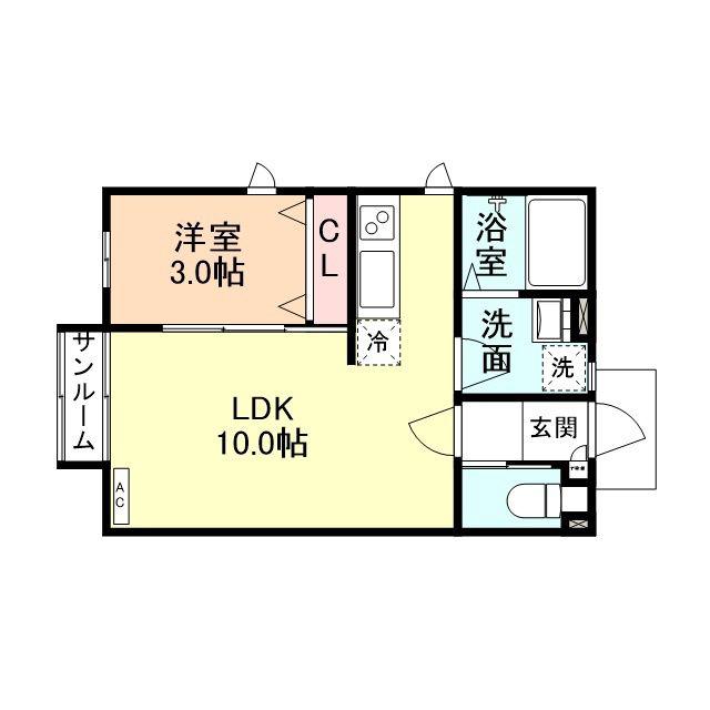 MODERN SQUARE(1LDK/2階)の間取り写真