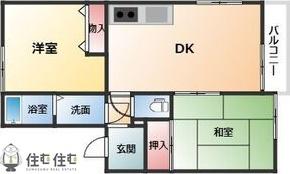サニーハイツ北山台(2DK/2階)の間取り写真
