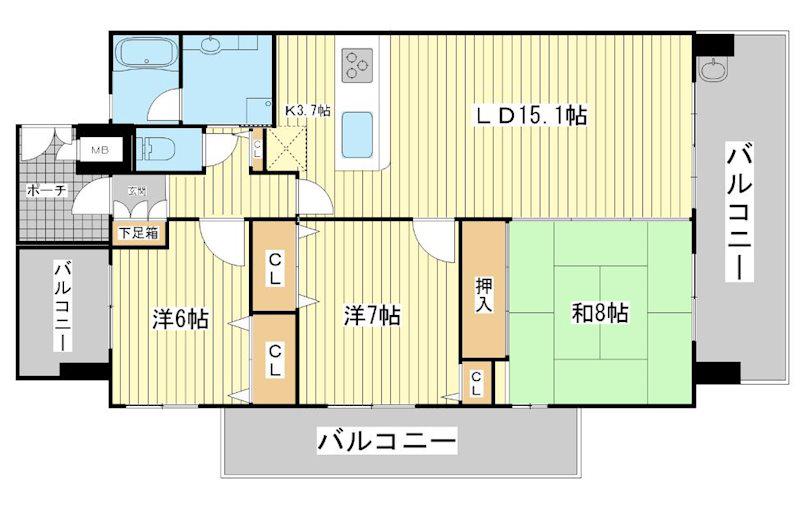ロイヤルシャトー赤穂(3LDK/7階)の間取り写真