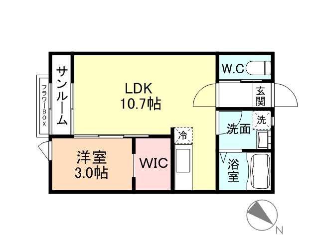 RITOMICO C棟(1LDK/1階)の間取り写真