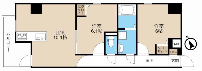 ロン・ポワン(2LDK/2階)の間取り写真