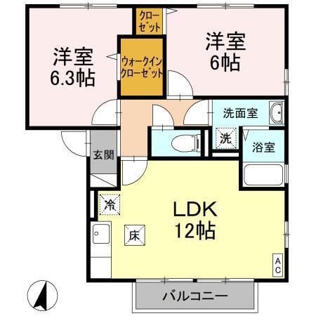 ルピナスかもべ(2LDK/1階)の間取り写真